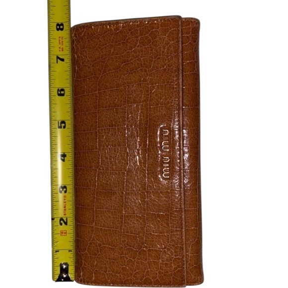 Prada MIU MIU Long Leather Wallet Camel Tan Gold Letters - Picture 12 of 14